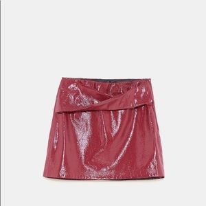 Patent leather mini skirt
